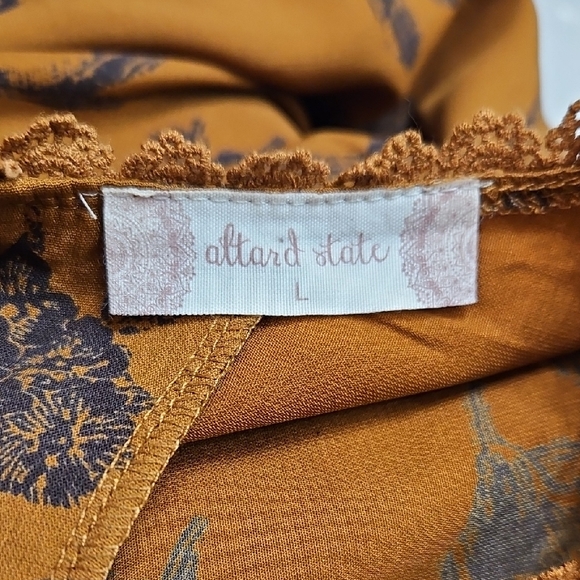 Altar'd State Golden and Blue Floral Long Sleeve Boho Dress with Crotchet Detail - Picture 8 of 8